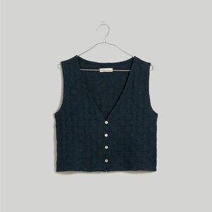 Madewell Green Cropped Basket Weave Sweater Top